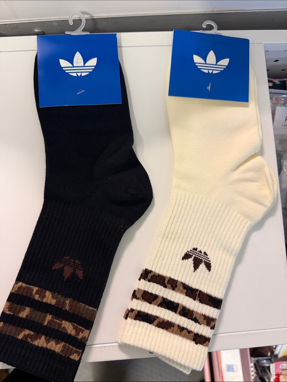 adidas Men’s Crew Socks — Black & Cream with Brown Camo Accents